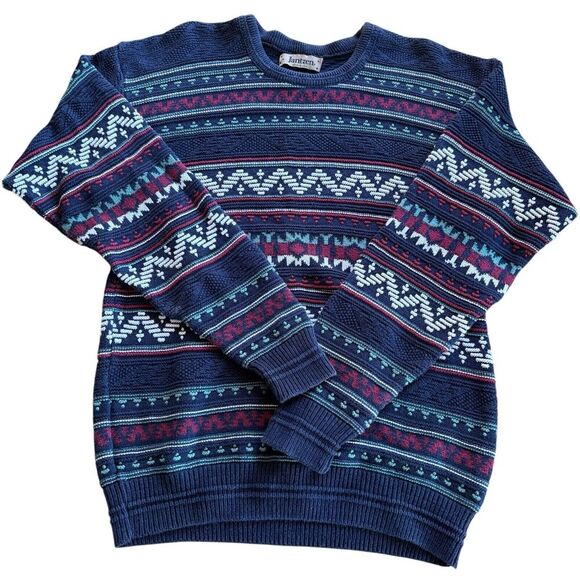 Vintage Jantzen Geo Striped Acrylic Sweater Size M Crewneck Grandpa Dad Preppy - Picture 1 of 8